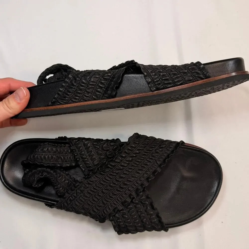 Rag & Bone Bailey Slingback Sandals Black Ruched Leather Flat Size 39 Minimalist